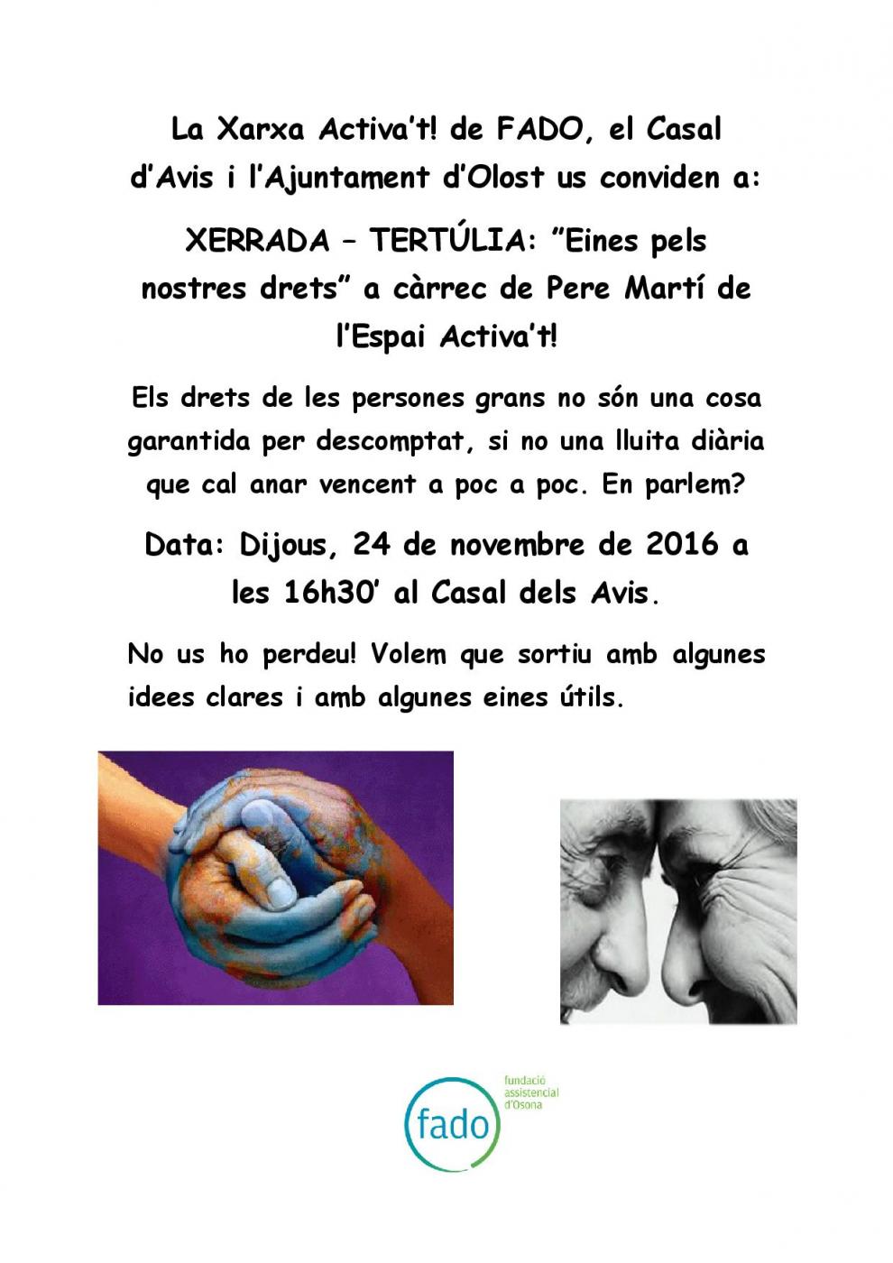 Xerrada - tertúlia a l'Espai Activa't: ”Eines pels nostres drets”